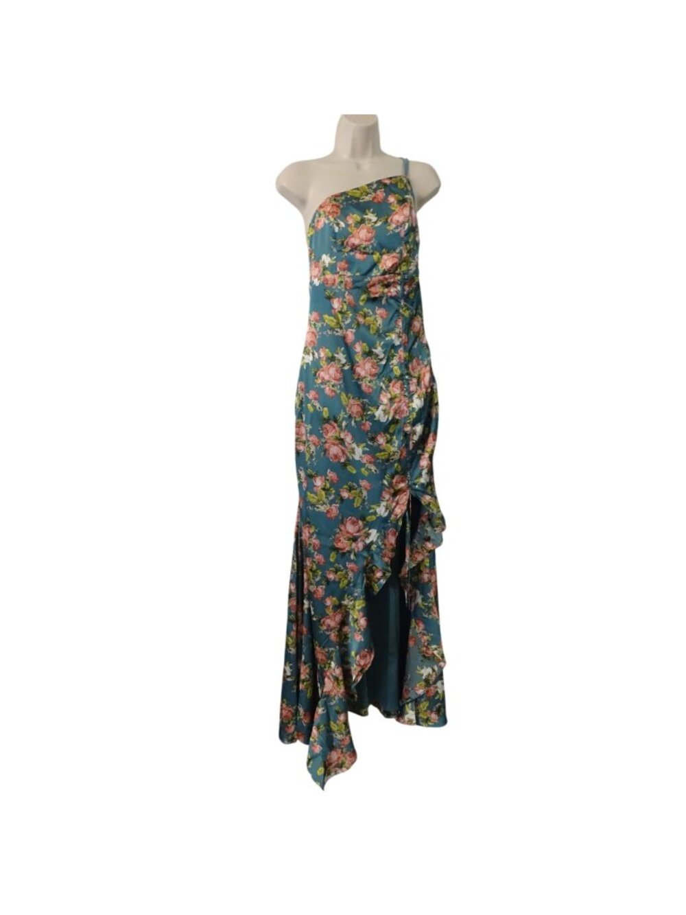HELLO MOLLY Style Statement Era One Shoulder Satin Maxi Dress Green Size S 4 NEW - Picture 2 of 16